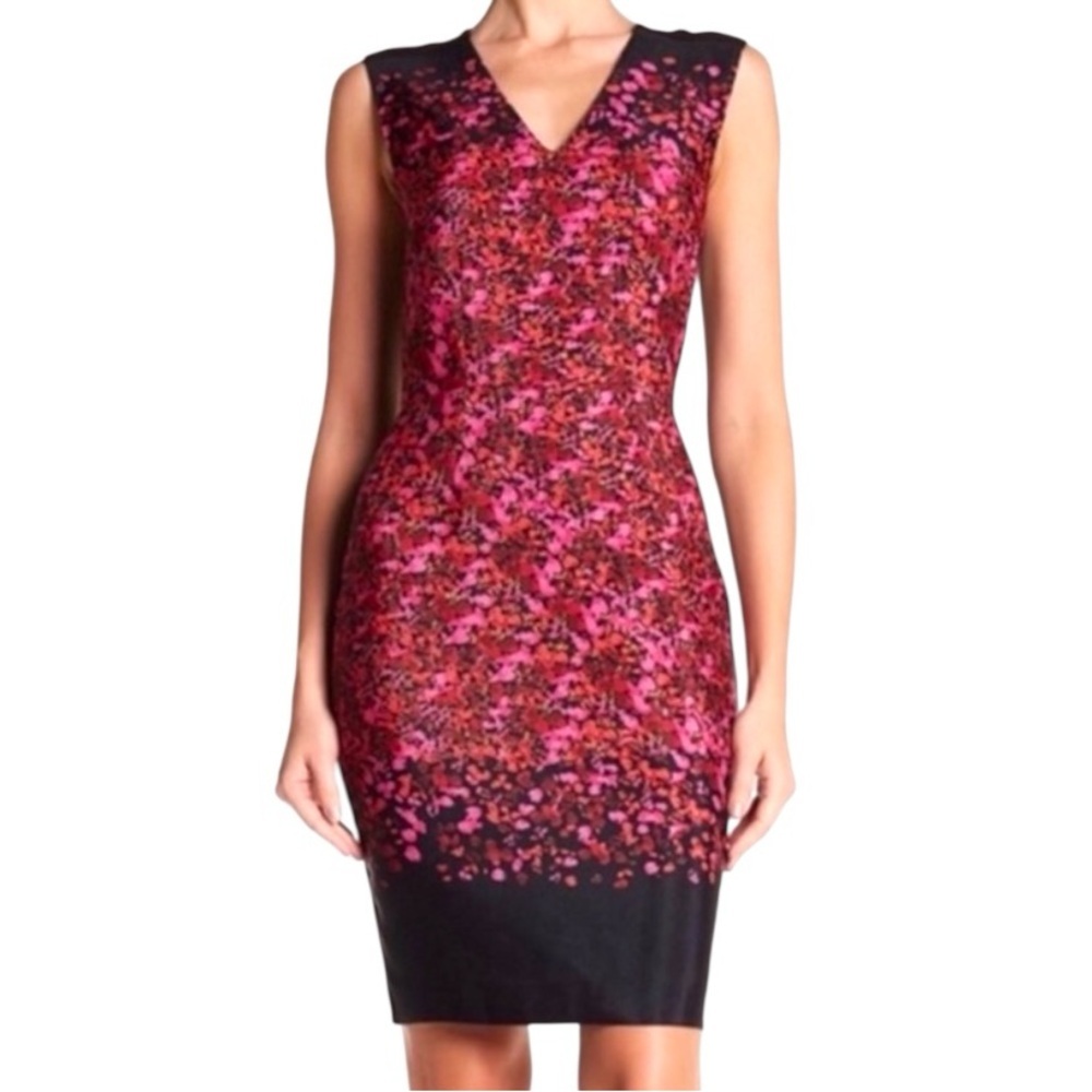 NEW Cynthia Steffe Vibrant Floral Print V-Neck Midi Sheath Dress Women’s Size 6